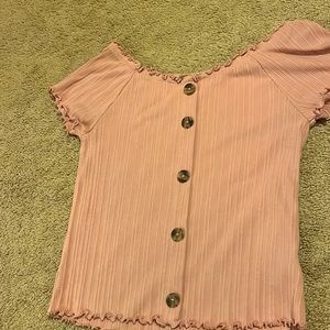 Cute justice off the shoulder pink ruffle top with buttons